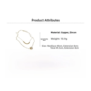 Detail showing 18k gold plated double layer necklace with cubic zirconia and specifications