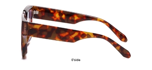 Side view detail of tortoiseshell square sunglasses with wide temple design