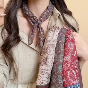 Vintage Paisley Printed Fabric Scarf Necklace For Women Handmade Cotton Linen Polka Dot Pattern Versatile Choker