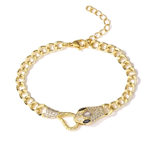 Gold plated snake-shaped link bracelet with sparkling cubic zirconia stones