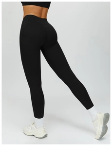 Detailed back view showing body-shaping seams on high-waisted black yoga pants