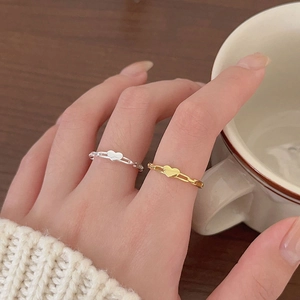 Minimalist 925 sterling silver heart chain ring set in gold and silver finish
