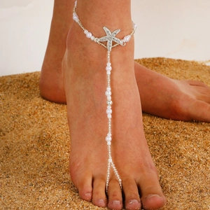 Starfish pearl barefoot sandal with blue crystals for beach summer accessories