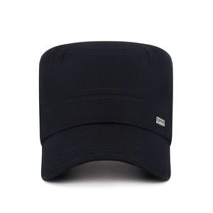 Men's black flat-top cadet cap with metallic SPORT emblem for outdoor sports and casual wear