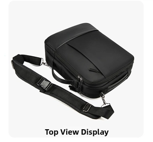 Detail of waterproof black business laptop bag with adjustable shoulder strap and metal hardware