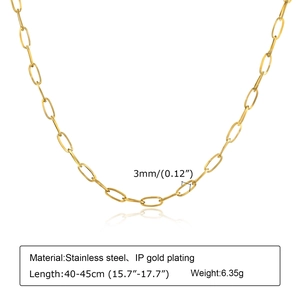 Detail view of gold-plated stainless steel chain with 3mm width and size specifications