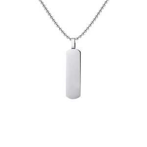 Mens stainless steel rectangular military dog tag pendant necklace with silver box chain