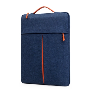 Slim navy laptop sleeve with orange accents for 14-15.6 inch notebook business use