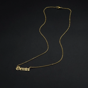 Gothic Gemini zodiac necklace in gold finish stainless steel with minimalist chain