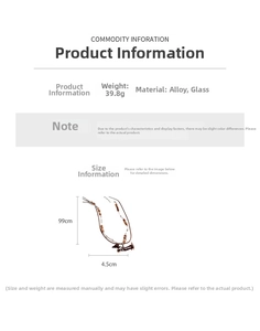 Size chart showing 99cm dachshund bead necklace with alloy and glass material details