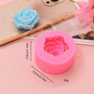 Pink 3D rose silicone mold for fondant and candles with 5.5cm diameter size detail