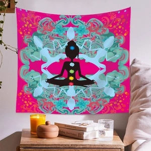 Detail of colorful yoga meditation tapestry with mandala patterns for wall decoration