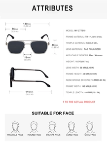 Technical specifications for lightweight polarized metal frame aviator sunglasses