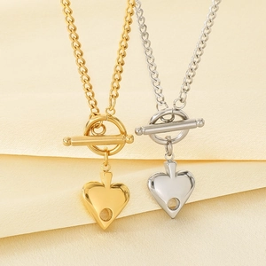 Collane in acciaio inossidabile oro 18k e argento con chiusura OT e ciondolo cuore