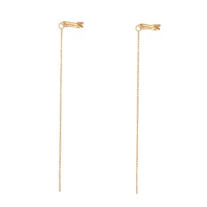 Detail of S925 silver long tassel earrings with C-shaped zircon-inlaid ear bone clips