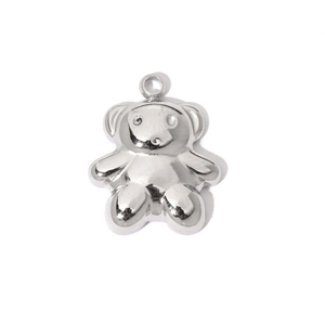 Polished silver teddy bear pendant made of durable stainless steel with a metallic glow