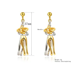 Fashionable hugging couple drop earrings in two-tone gold and silver finish 37mm