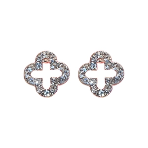 Elegant gold four-leaf clover stud earrings with pavé zircons and hollow center