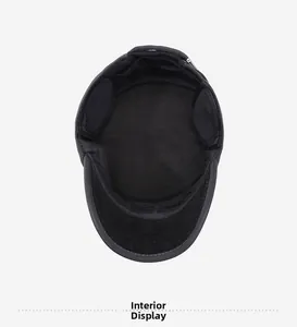Detailed interior view of the black winter military cap showing soft lining and sweatband