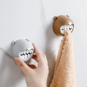 Creative bear shaped silicone towel hooks in grey and brown for bathroom wall storage