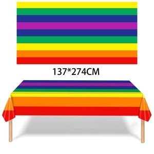 Rainbow striped gradient disposable PE tablecloth for birthday party, 137x274cm size