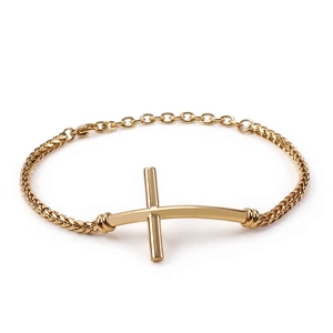 Bracelet Croix En Acier Inoxydable Pour Hommes Bijoux Religieux Chrétiens Croix Courbe Chaîne Spiga Style Gothique