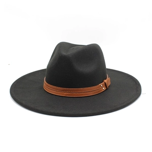 Classic Wide Brim Fedora Hat Woolen Felt Jazz Cap With Faux Leather Band And Metal Rivets Vintage Style For Men Women