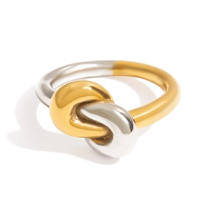 Minimalist knot design stainless steel ring with two-tone gold and silver finish
