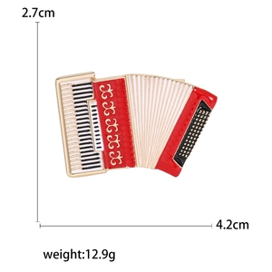 Red enamel accordion brooch in gold-plated alloy, musical instrument fashion pin accessory
