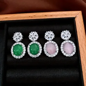 Vintage Oval Chalcedony Flower Zirconia Earrings With 925 Sterling Silver Earring Post Copper Base Luxury For Women