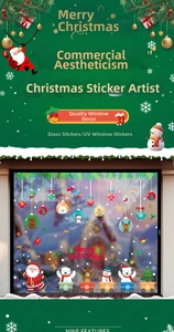 Détails des stickers de Noël en vinyle statique UV avec Père Noël et renne sur vitre