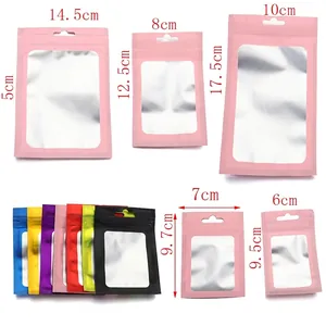 Colorful aluminum foil ziplock bags with clear windows in various sizes and colors