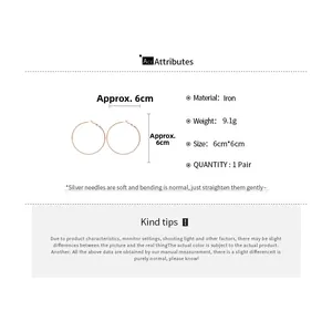 Detailed view of 6cm large rose gold hoop earrings with silver needles and iron base