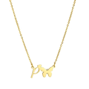 Minimalistische goldene Schmetterling Kette mit Buchstaben P Anhänger für Damen