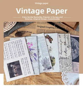 Close-up of vintage aesthetic scrapbooking paper with floral and celestial motifs