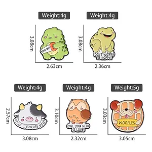 Cute cartoon animal enamel brooch set including dinosaur cow frog and owl metal pins