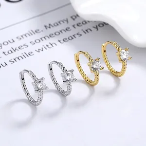 925 Sterling Silver Twisted Rope Hoop Earrings For Women Minimalist Zirconia Inlaid Gold Silver Plated Fashion Earring Jewelry