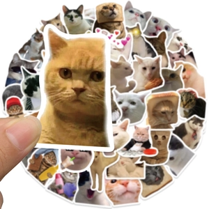 50 pieces of funny cartoon cat meme stickers for luggage and phone cases decoration