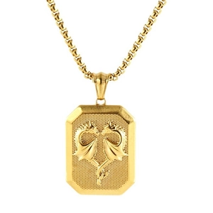 Collana in acciaio inossidabile oro 18K con pendente quadrato e motivo a doppio drago