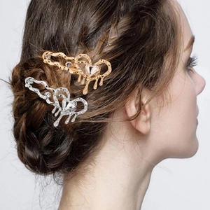 Heart Hair Clips Melting Liquid Design Alloy Rhinestone Side Duckbill Hairpins Elegant Headwear For Women