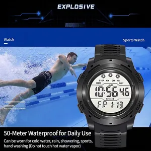 Waterproof digital sports watch with big numbers, step counter and alarm for students