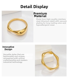 Detail of 18k gold plated titanium steel wavy ring with vacuum plating technology