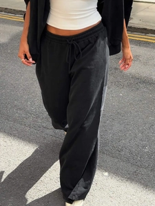 Pantalon de jogging noir pour femme avec cordon de serrage et taille élastique ajustable