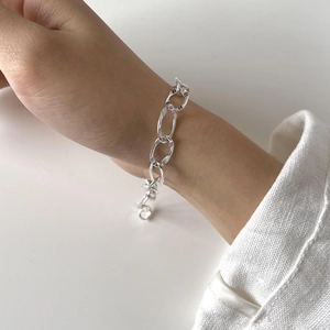 925 Sterling Silver Bracelet Heavy Chunky Oval Link Chain Minimalist Geometric Ins Style Jewelry For Women