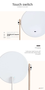 Detail view of foldable LED lantern lamp showing wooden handle and DC 5V charging port