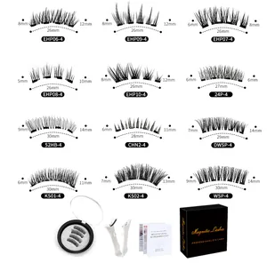 Detailed size chart and kit components for magnetic eyelashes with application tools