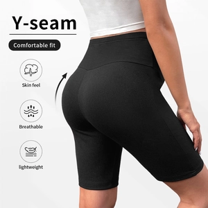 Women's black high-waisted maternity shorts with Y-seam back design and butt-lifting fit