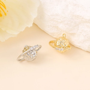 Saturn planet charm pendants in gold and silver with zircon stones for jewelry making