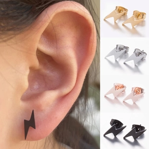 Minimalist Lightning Bolt Stud Earrings Stainless Steel Geometric Tiny Punk Style Jewelry For Women