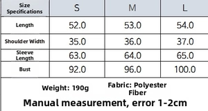 Detailed size chart for lace blouse including length, bust, and sleeve measurements